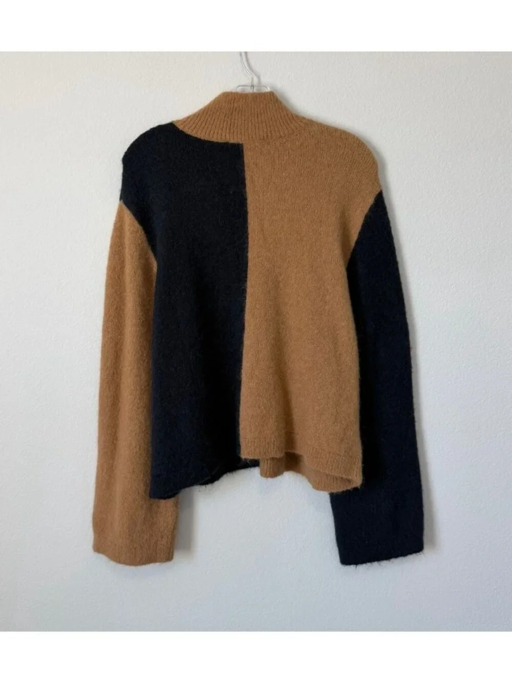 & Other Stories Blue/Brown Long Sleeve Mock Neck Wool Blend Sweater Size L